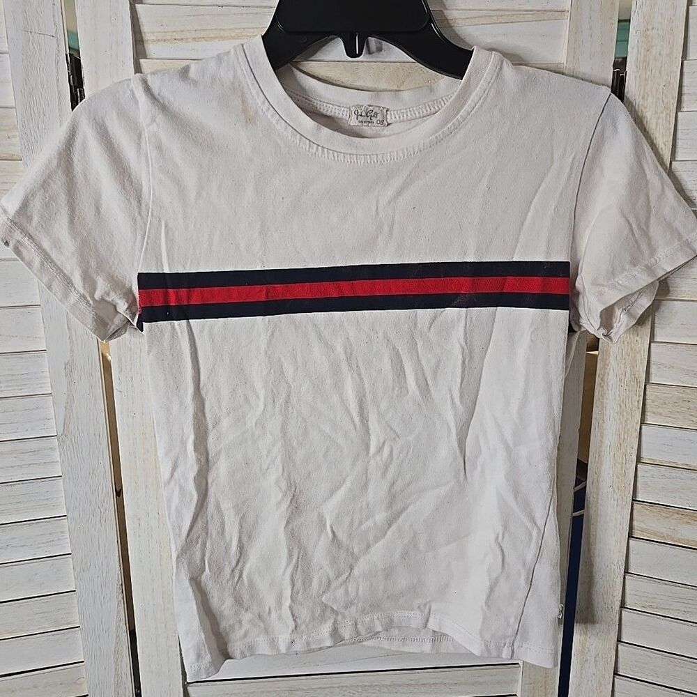 John Galt T Shirt Womens White One Size Striped Y2K Baby Tee Preppy Streetwear